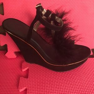Charlotte Russe black wedge heels w faux fur top